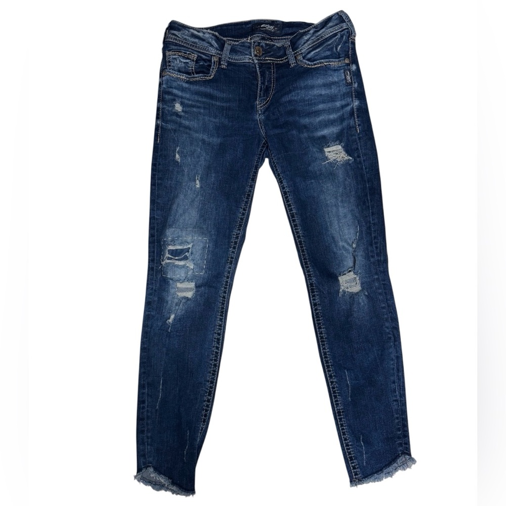 Silver Jeans Dark Blue Distressed Skinny Jeans